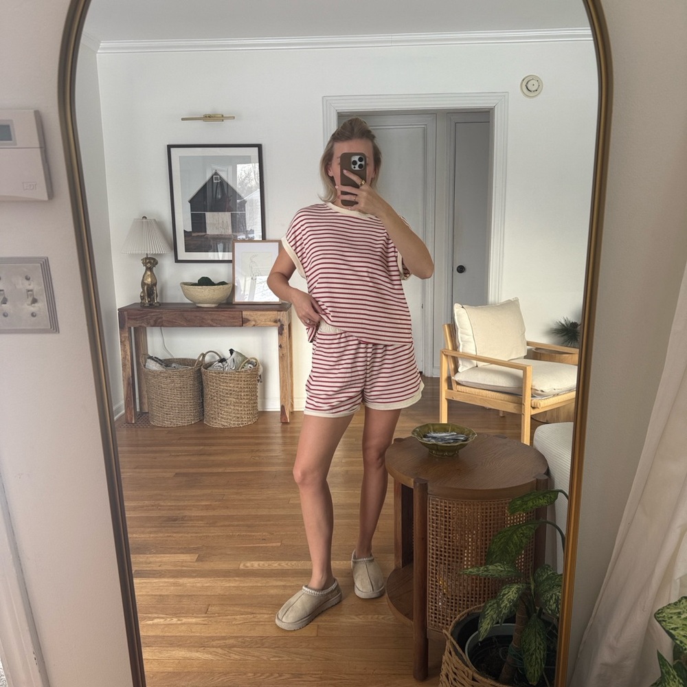 Red and White Striped Knit Lounge Set